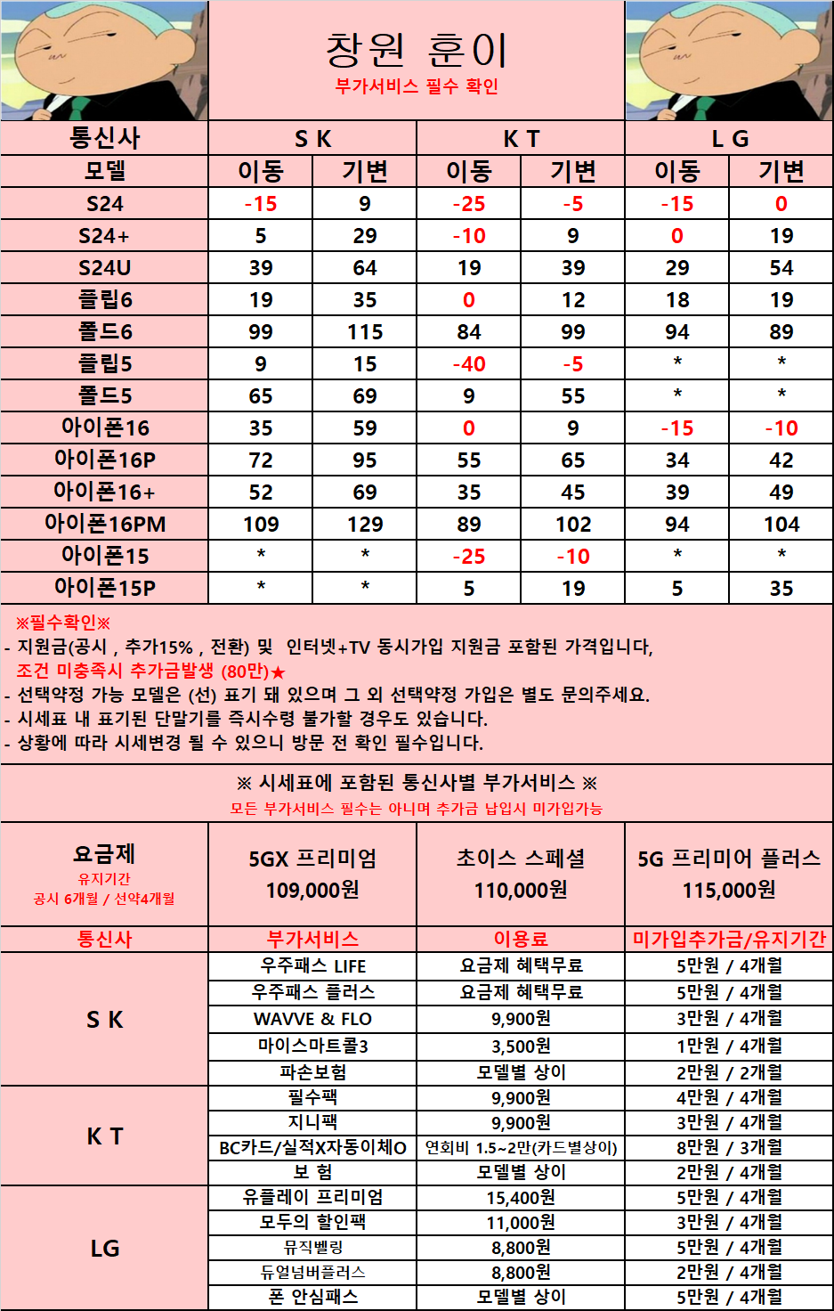 #경남 #창원 #휴대폰성지 #창원휴대폰성지 // 시세표내 가입조건 100% 표기 // 가입조건필수확인 // 현금or할부가능 // 가격비교 제발 해주세요 // 원래 유명한집입니다!!!!!