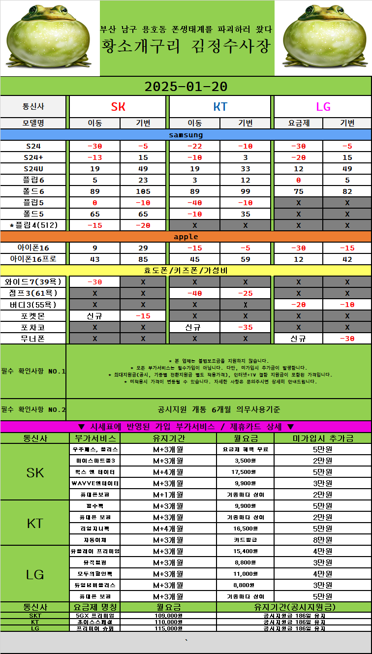 부산 남구 용호동 휴대폰 성지 l 황소개구리 김정수사장 l 시세표 조건 그대로 개통가능 l 인터넷+TV 단독가입시 매장방문 안하셔도 됩니다 집에서 견적 받아볼 수 있습니다~