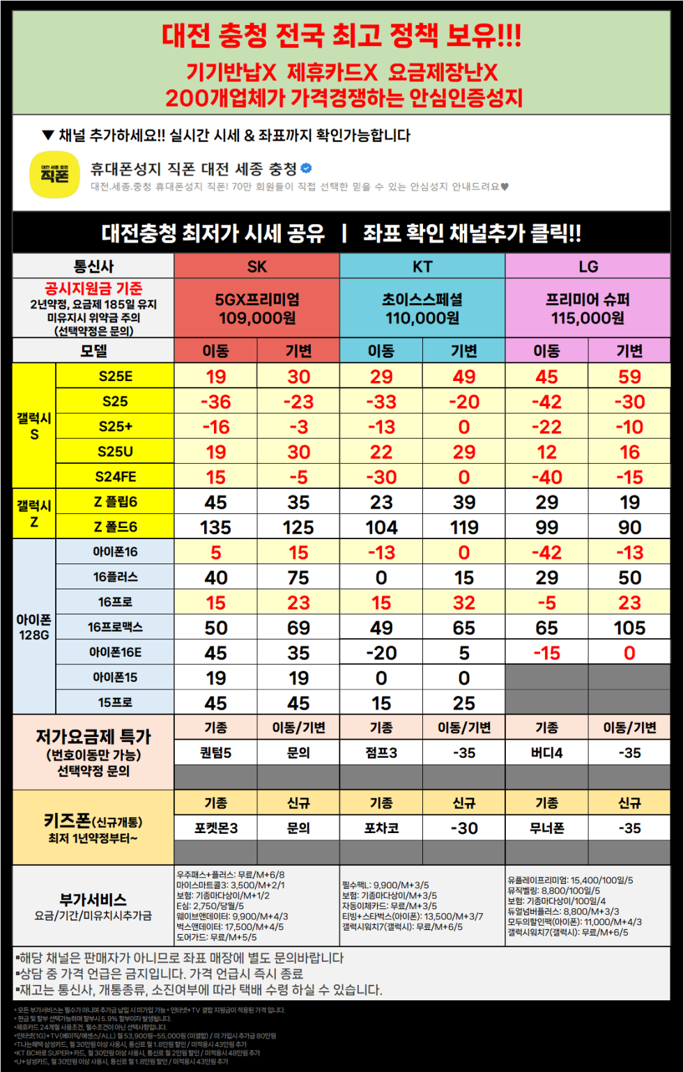 직폰 대전 세종 충청 S25 전 기종 초특가 !! 인터넷+티비 최대지원금!! 차비폭탄 !! 폰반납X
