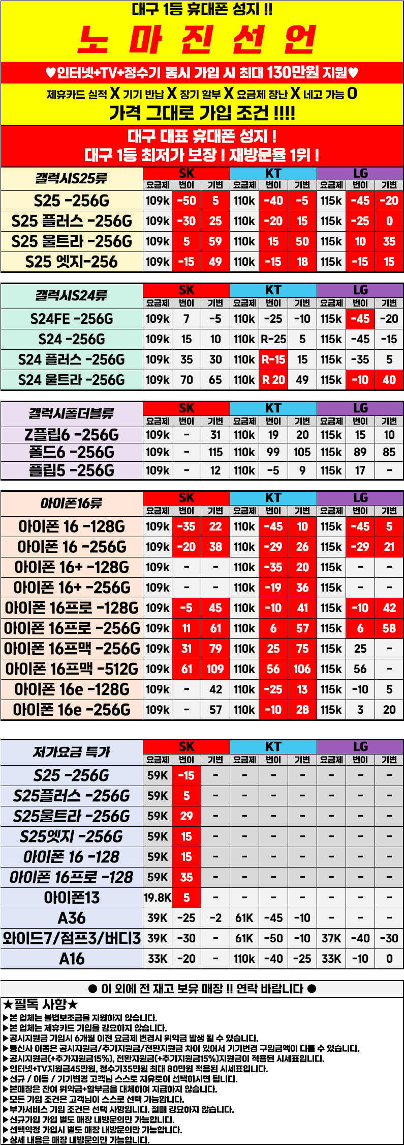 가격으로 승부하는, 6월 20일 동성로 시세표!! 악조건 없는 대구유일매장!