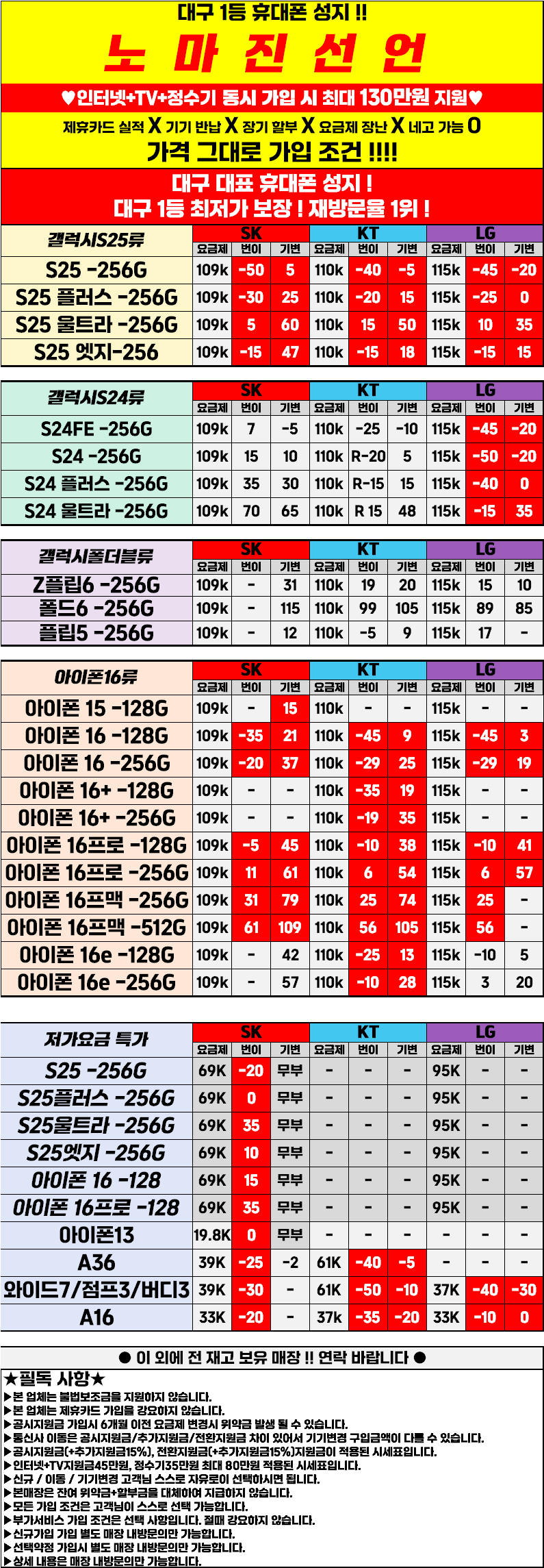 대구 중앙로 직폰동성로점! 6월 21일 시세표 오픈! 차비대란 확실! 시세표그대로 진행하는 믿고 맡길 수 있는 매장!