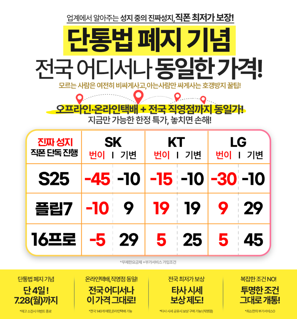 🚨단 4일, 전국 최저가보장합니다! ✔︎S25 -45~ ✔︎플립7 -10~ ✔︎16프로 -5~ 🎁직폰단독이벤트(총 350만상당)