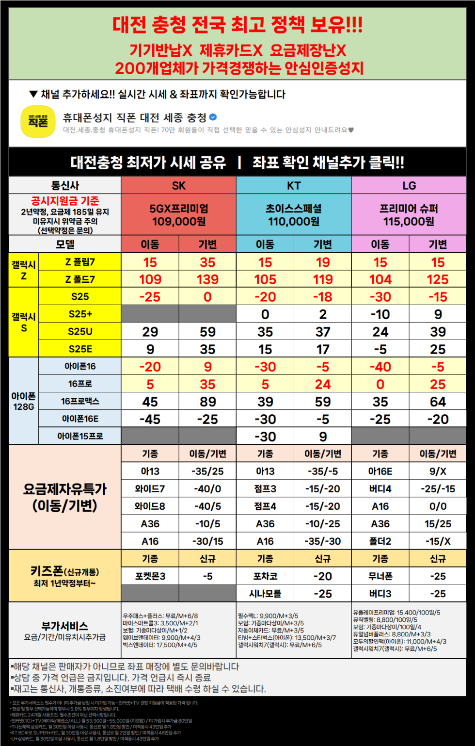 직폰 대전 세종 충청 폴더블7 즉시개통 S25 전 기종 초특가 !! 차비폭탄 !! 폰반납X