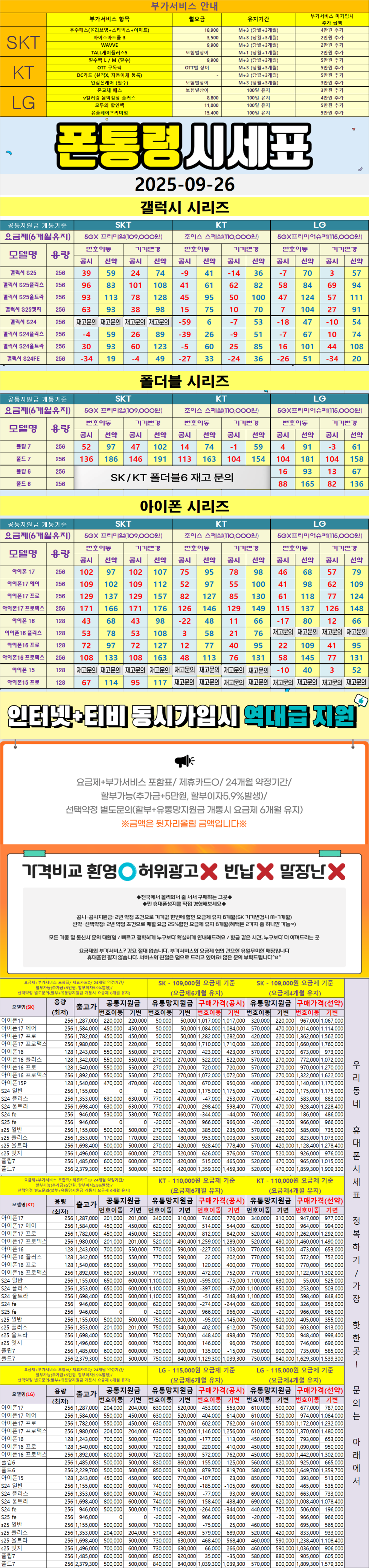 다산- 경기도 남양주시 휴대폰성지 시세표(다산동/도농동/지금동/금곡동/퇴계원면/별내면/진건읍)
