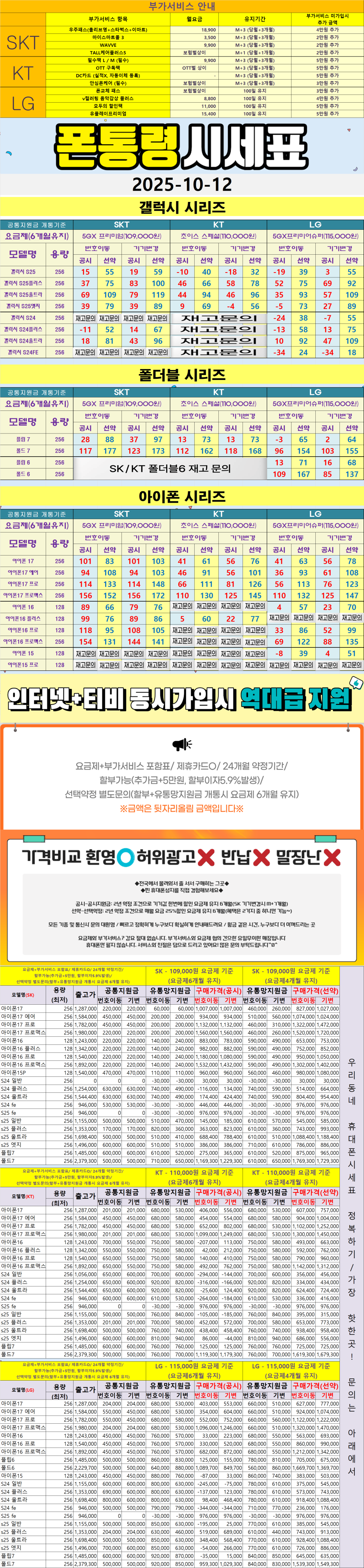 다산- 경기도 남양주시 휴대폰성지 시세표(다산동/도농동/지금동/금곡동/퇴계원면/별내면/진건읍)