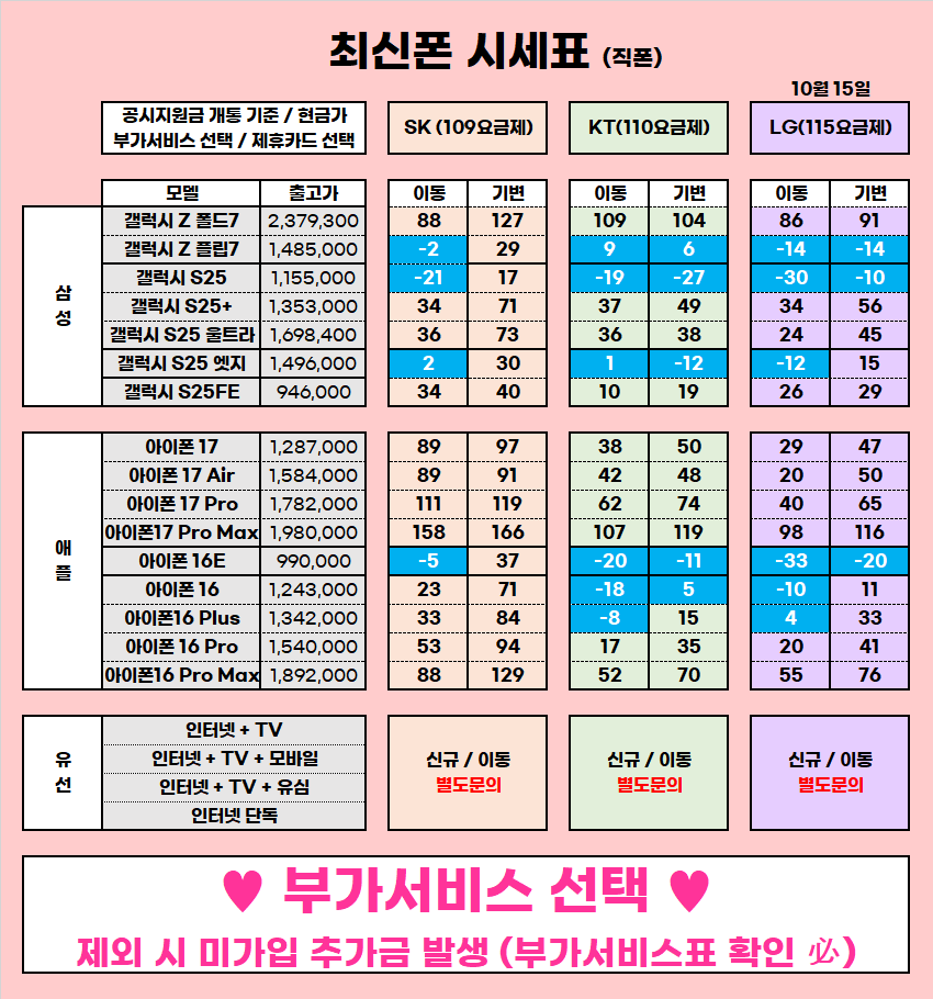 ★ 구영리 10월 시세표 ★ 타 업체 중고반납 주의 ★
