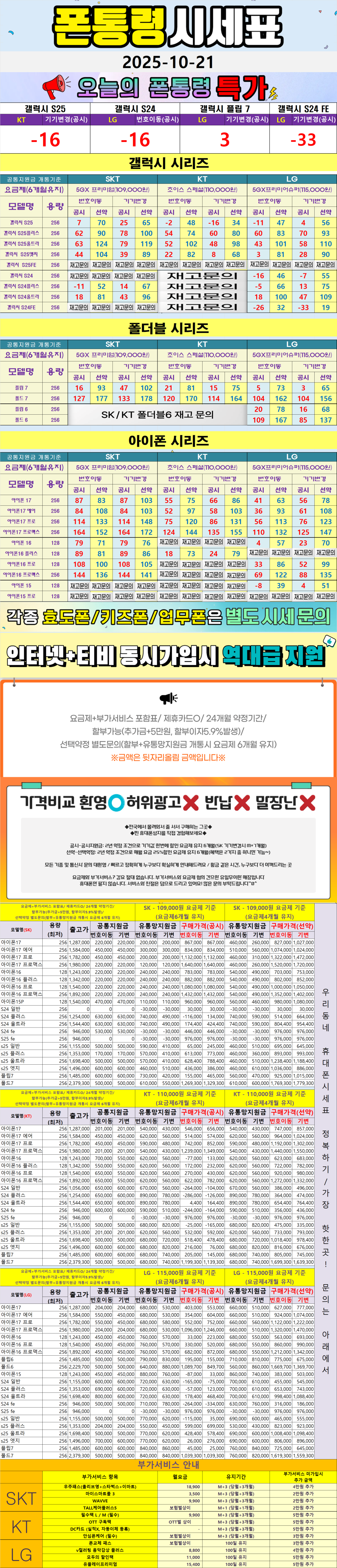 진접- 경기도 남양주시 휴대폰성지 시세표(진접읍/별내동/오남읍/수동면/진건읍/호평동/평내동)
