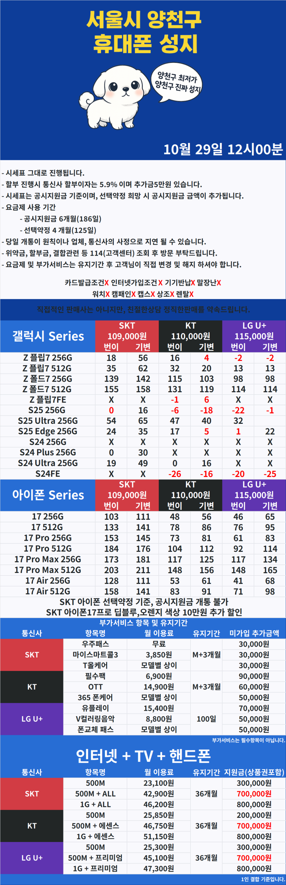 [양천구] 서울시 양천구 휴대폰성지 1등 시세표