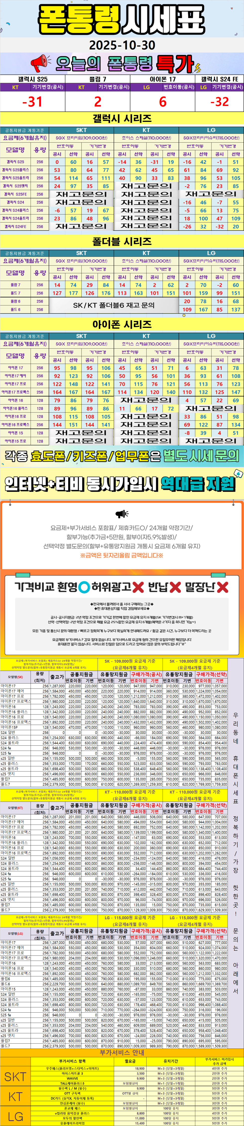 진접- 경기도 남양주시 휴대폰성지 시세표(진접읍/별내동/오남읍/수동면/진건읍/호평동/평내동)