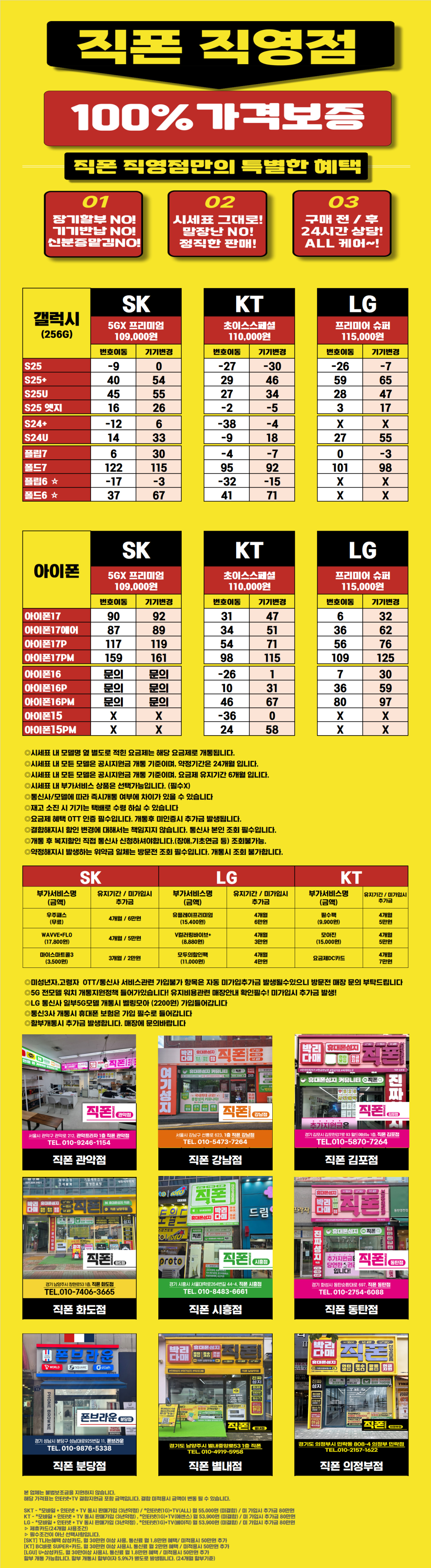 [직폰 본사직영점] 남양주점 시세표(카드X,기기반납X,장기할부X)