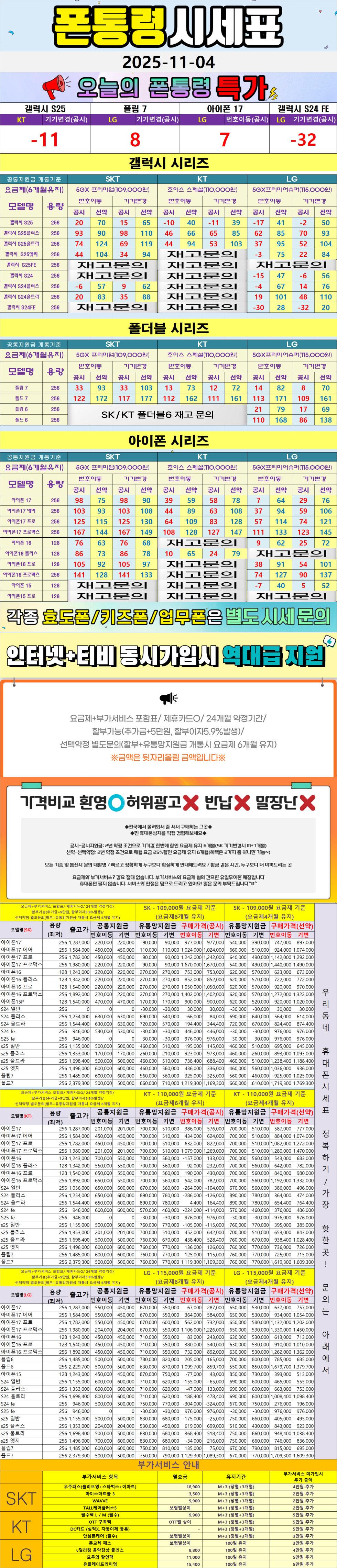 진접- 경기도 남양주시 휴대폰성지 시세표(진접읍/별내동/오남읍/수동면/진건읍/호평동/평내동)