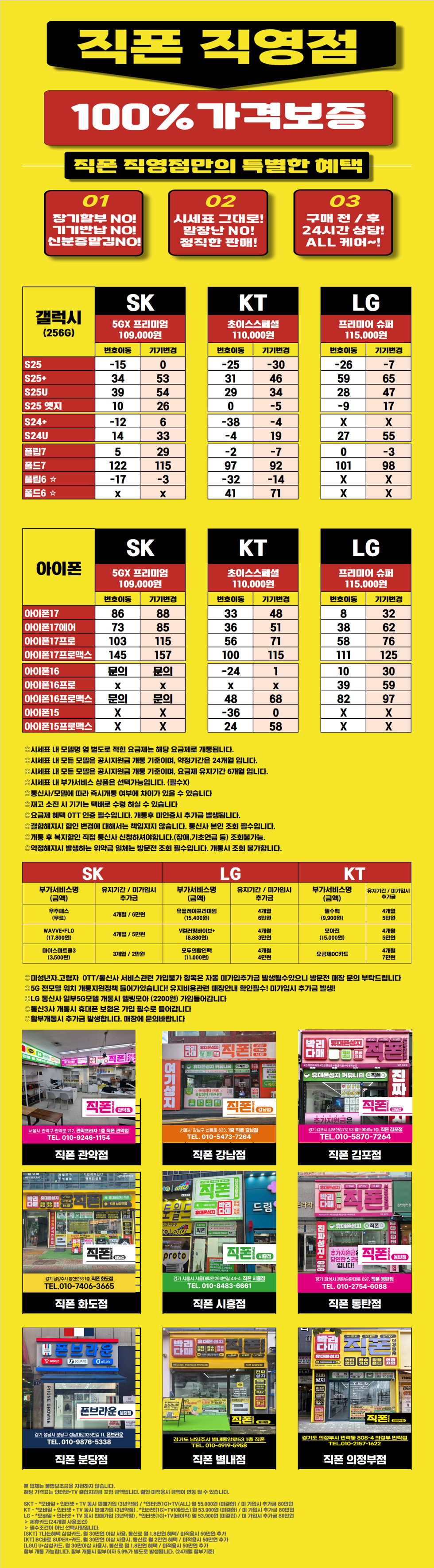 [직폰 본사직영점] 남양주점 시세표(카드X,기기반납X,장기할부X)