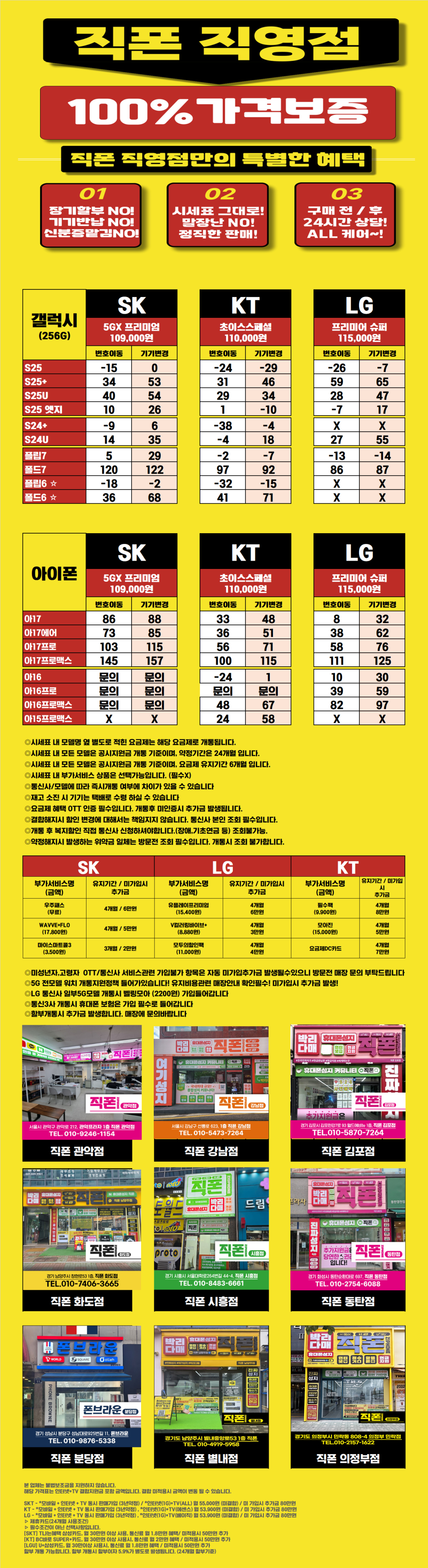 [직폰 본사직영점] 남양주점 시세표(카드X,기기반납X,장기할부X)