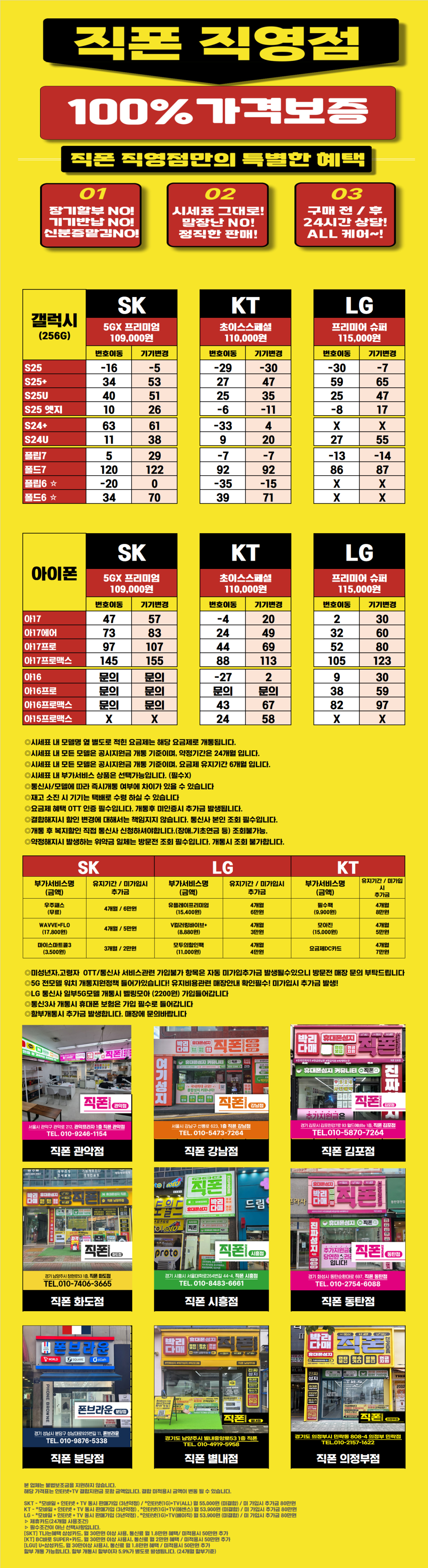 [직폰 본사직영점] 남양주점 시세표(카드X,기기반납X,장기할부X)