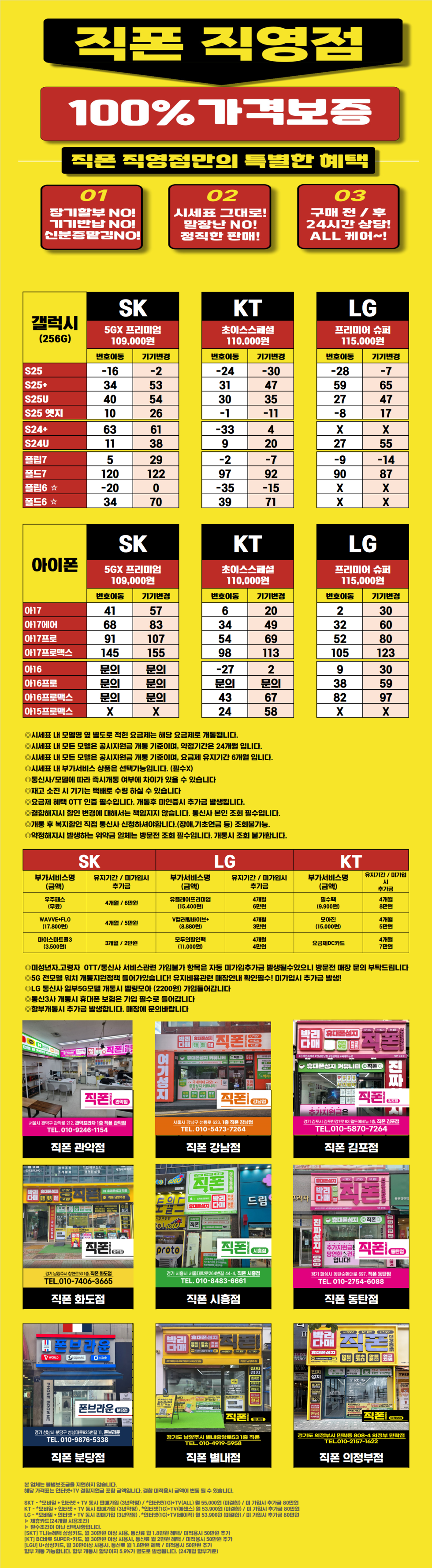 [직폰 본사직영점] 남양주점 시세표(카드X,기기반납X,장기할부X)