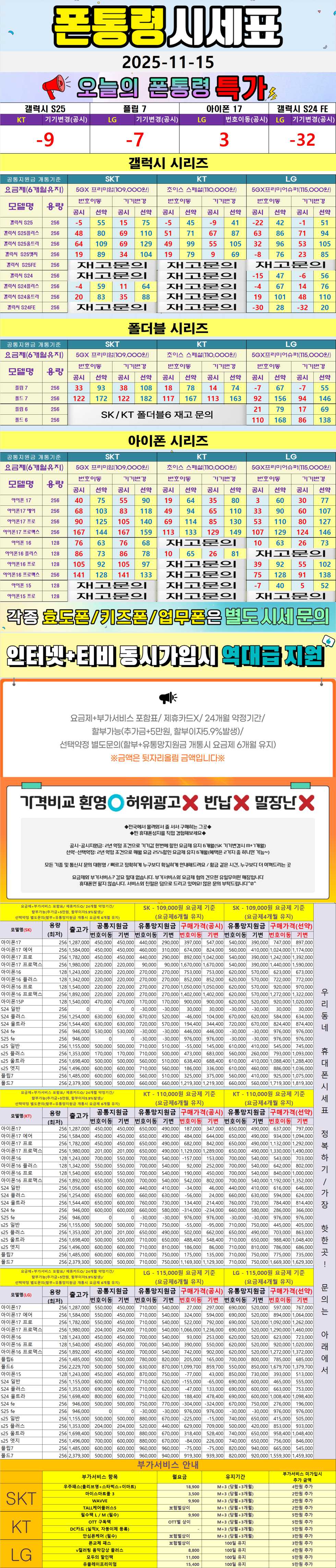 진접- 경기도 남양주시 휴대폰성지 시세표(진접읍/별내동/오남읍/수동면/진건읍/호평동/평내동)