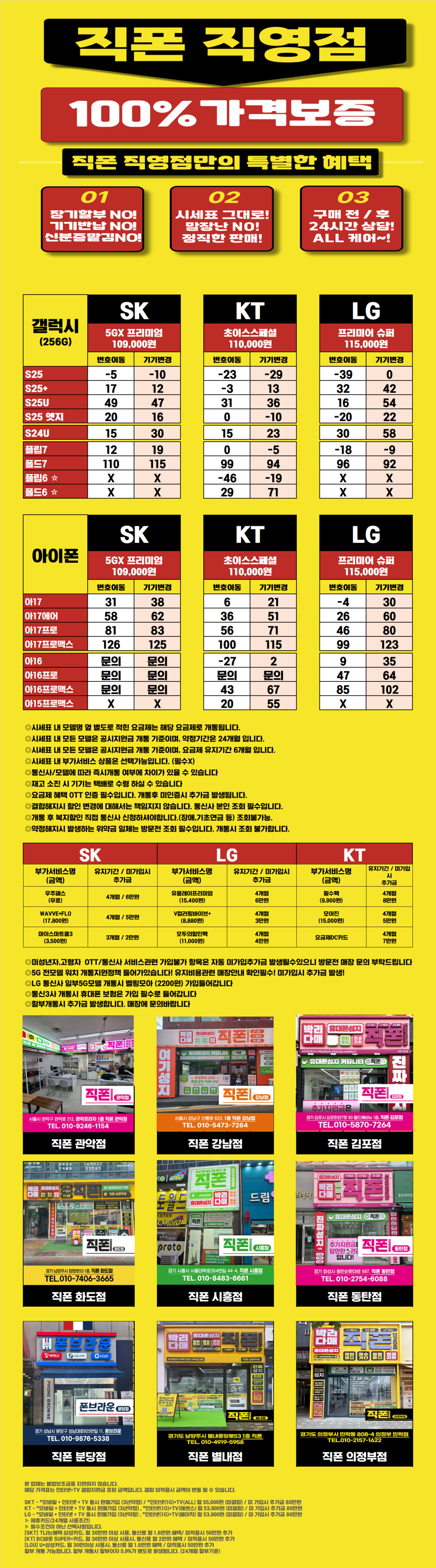 [직폰 본사직영점] 남양주점 시세표(카드X,기기반납X,장기할부X)