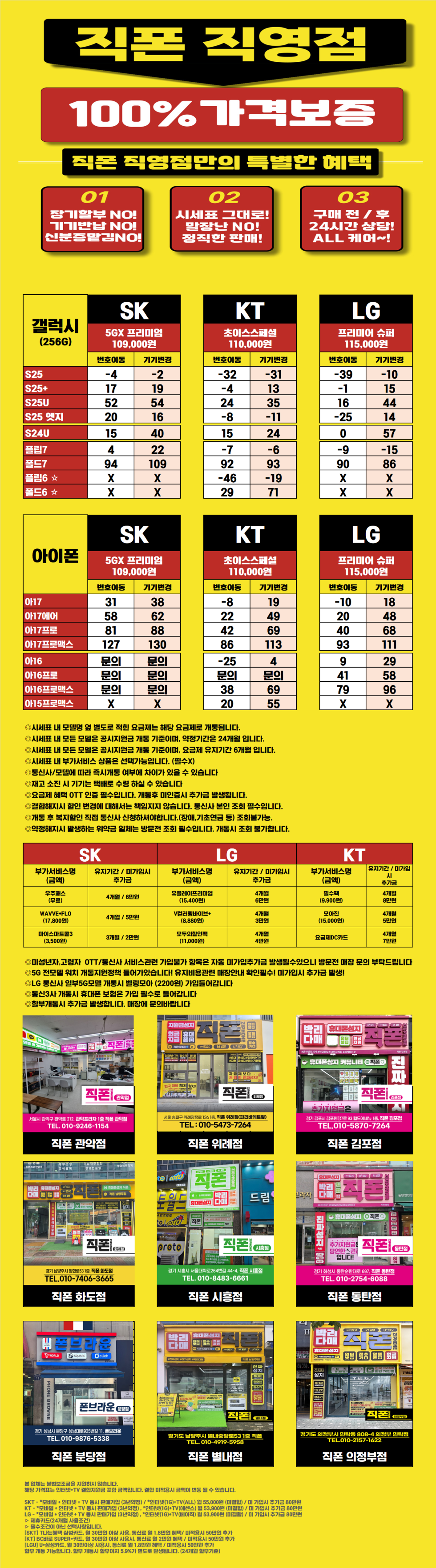 [직폰 본사직영점] 남양주점 시세표(카드X,기기반납X,장기할부X)