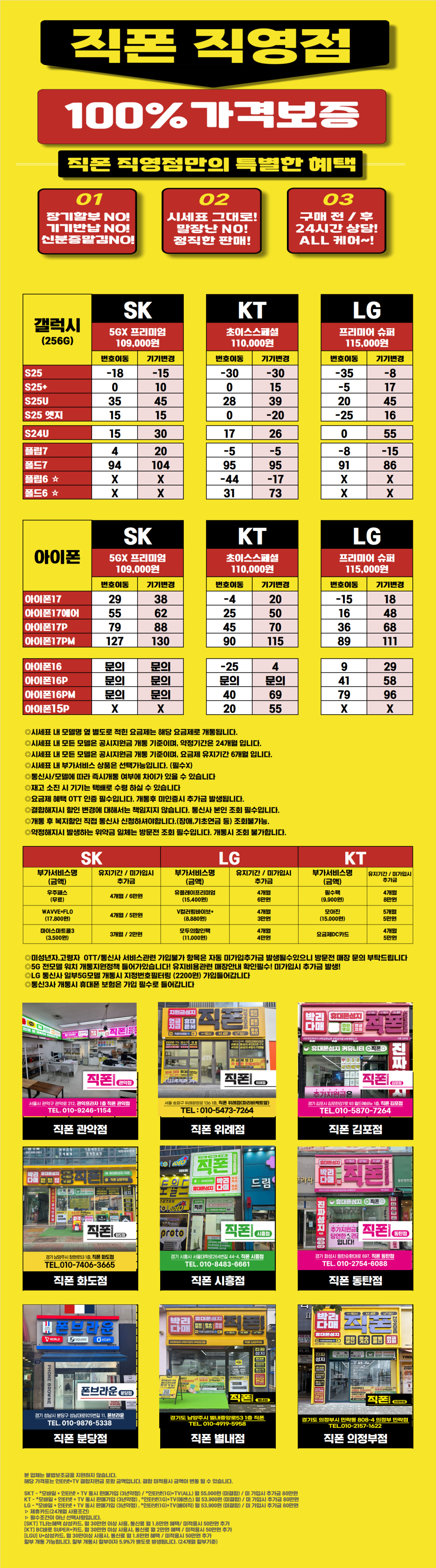 [직폰 본사직영점] 남양주점 시세표(카드X,기기반납X,장기할부X)