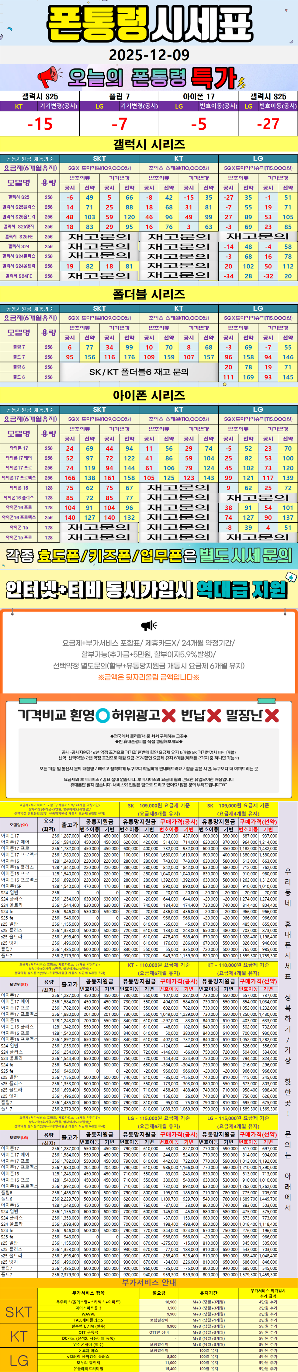 진접- 경기도 남양주시 휴대폰성지 시세표(진접읍/별내동/오남읍/수동면/진건읍/호평동/평내동)