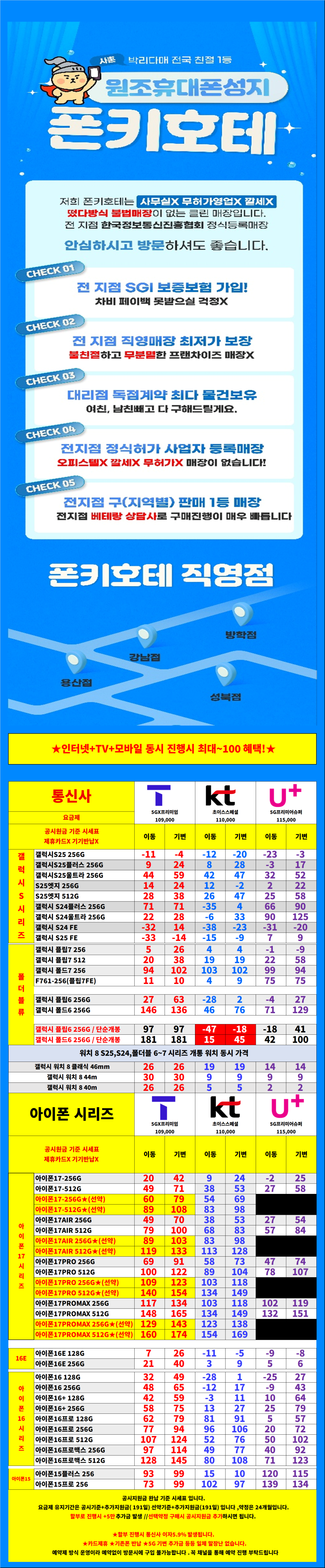 서울시 용산 / 용산구 휴대폰성지 시세표