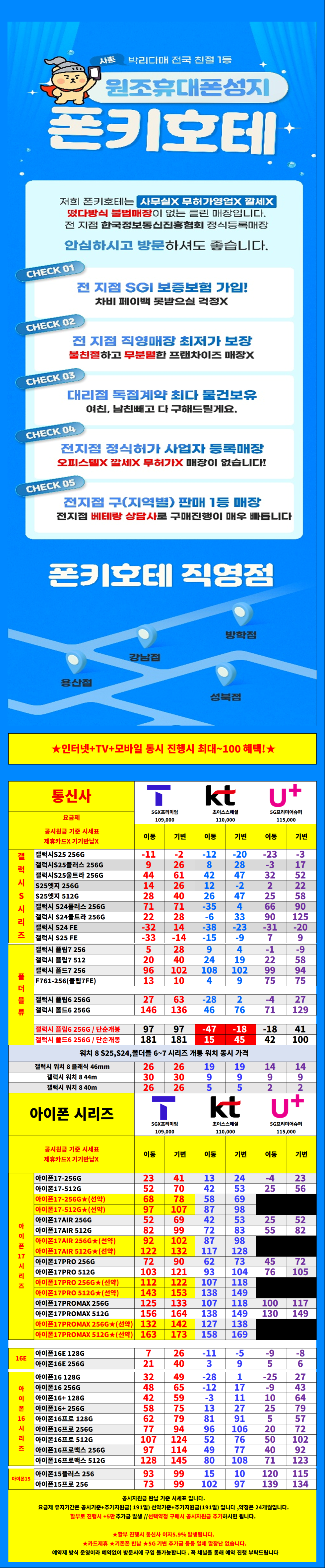 서울시 용산 / 용산구 휴대폰성지 시세표