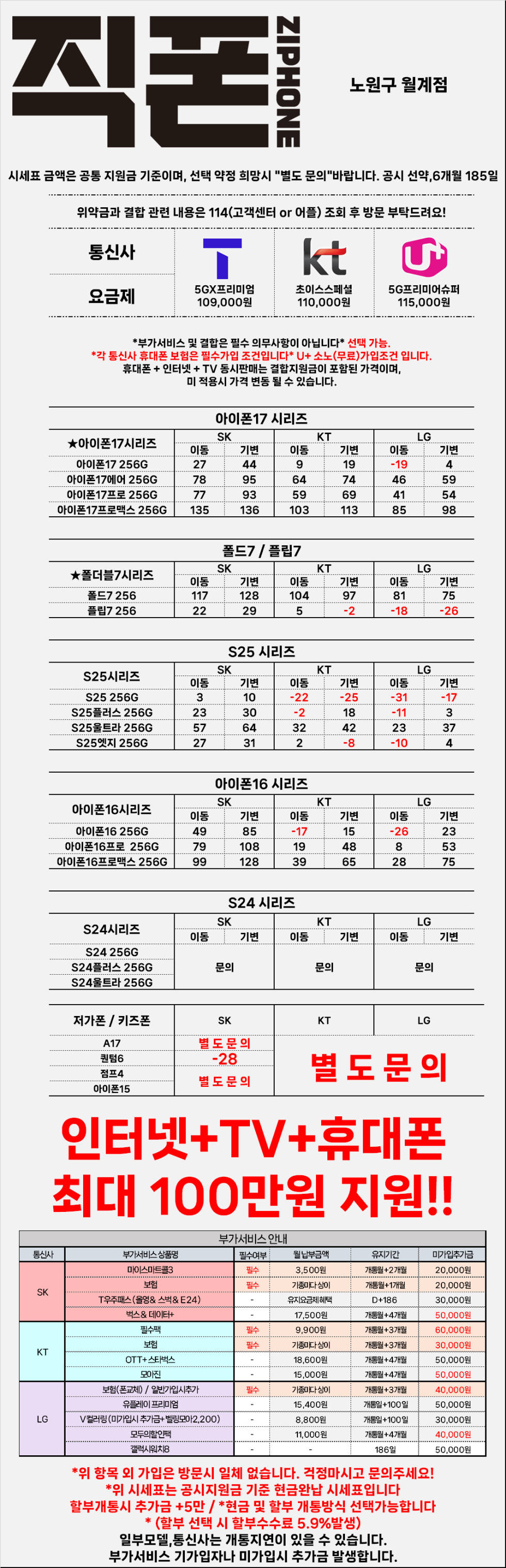 직폰 노원 월계점/시세표내용말고는부가없습니다/주차장완비