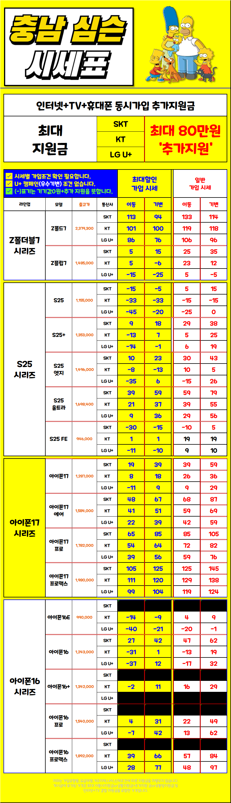 12월 26일 충남 아산시 휴대폰성지 시세표