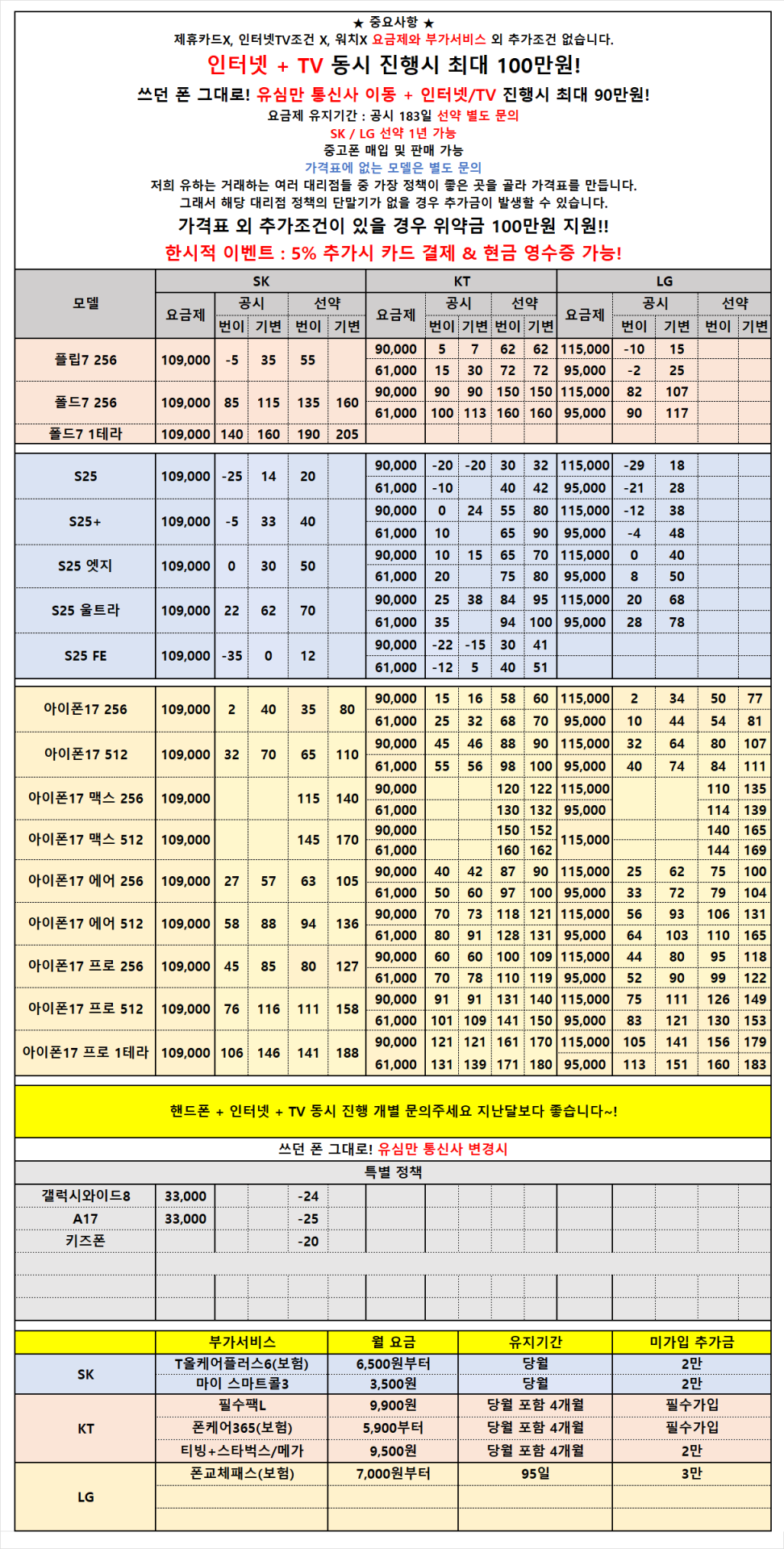 [안산성지/택배 가능] 말장난X 가격표 외 추가조건X 신년 특가 진행! 폴드7 82만! 5% 추가시 카드결제&현금영수증 가능!