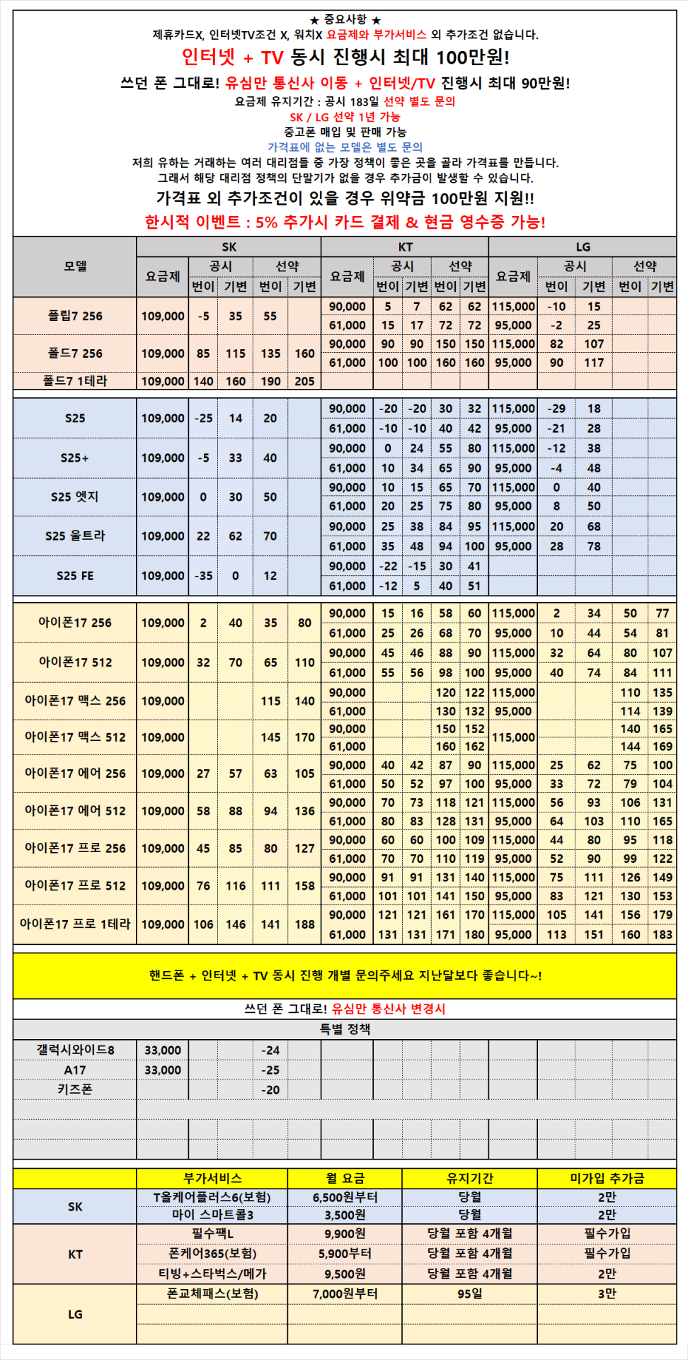 [안산성지/택배 가능] 말장난X 가격표 외 추가조건X 신년 특가 진행! 폴드7 82만! 5% 추가시 카드결제&현금영수증 가능!