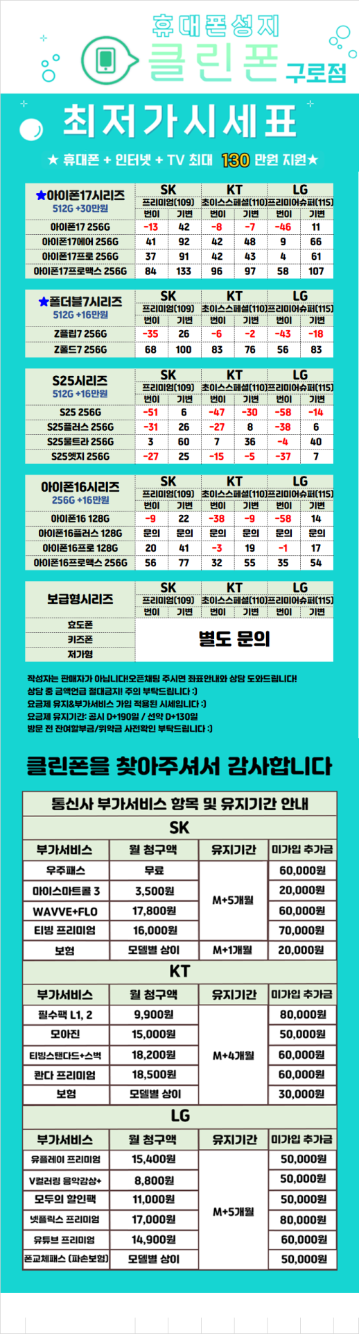 <구로구 성지 시세표> // 폴더블7탄 서울 최저가 재고 대량보유//25탄 아이폰17탄 재고 대량보유 / 주차O /반납X / 재고당일수령 / 당일개통 최저가보장 / 인터넷+TV 최대지원 보장 / (단통법 폐지정책 매장)