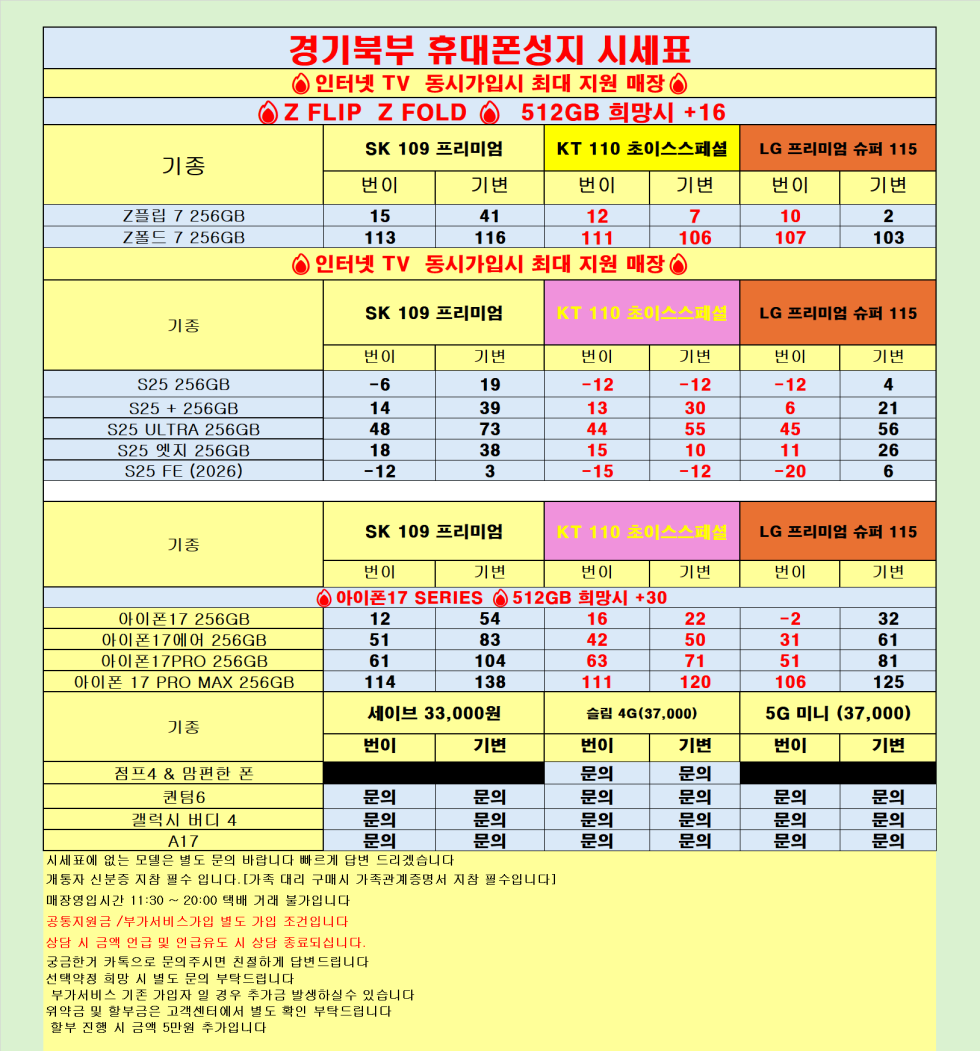 경기도 의정부 휴대폰 성지 시세표 6.1대란 번이대란 시세표 당일개통 O 제카X