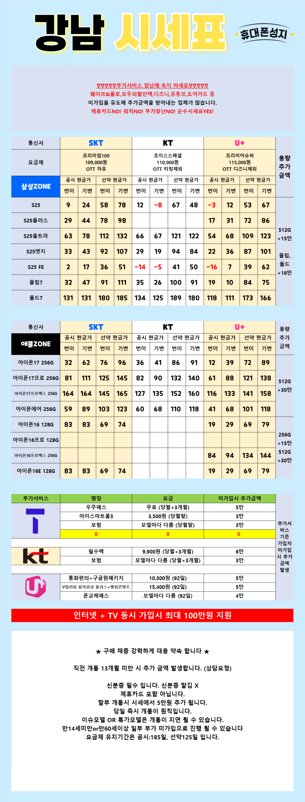 서울 강남 시세표 (부가장난X, 제휴장난X, 워치장난X) 순수 성지 시세표