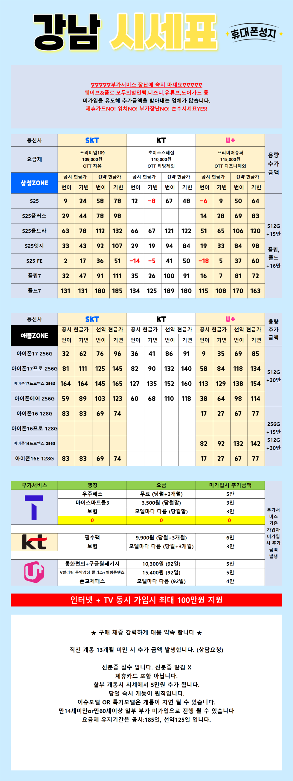 서울 강남 시세표 (부가장난X, 제휴장난X, 워치장난X) 순수 성지 시세표
