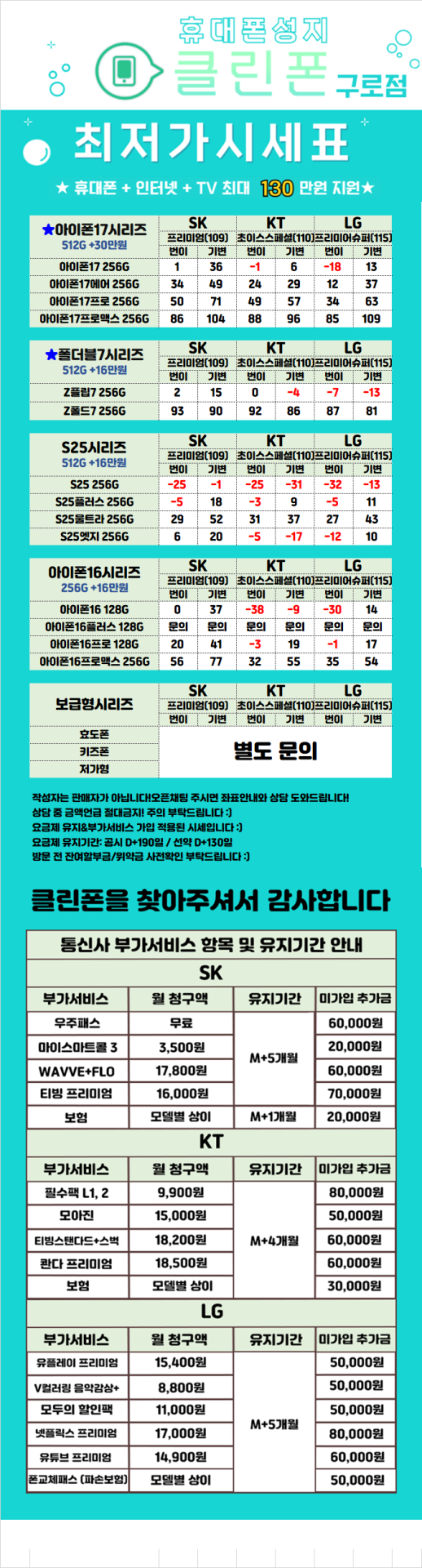<구로구 성지 시세표> // 폴더블7탄 서울 최저가 재고 대량보유//25탄 아이폰17탄 재고 대량보유 / 주차O /반납X / 재고당일수령 / 당일개통 최저가보장 / 인터넷+TV 최대지원 보장 / (단통법 폐지정책 매장)
