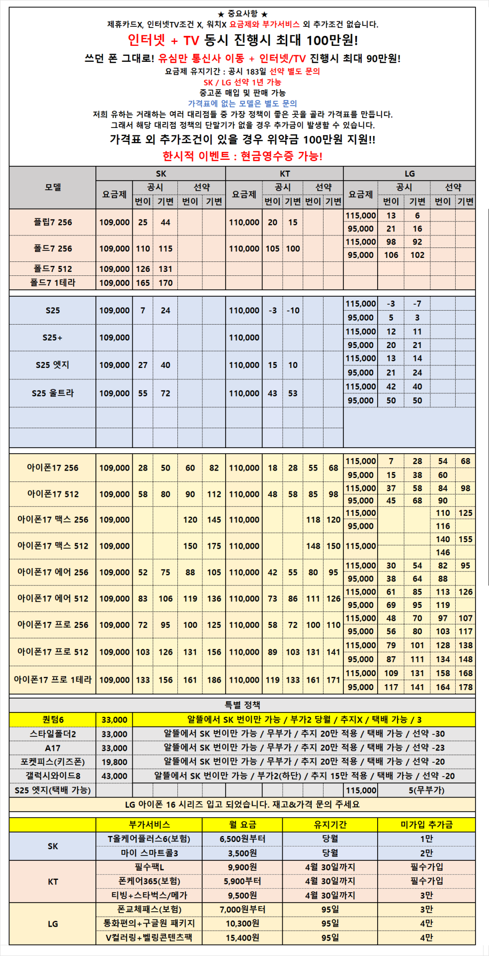 [안산성지/택배 가능] 말장난X 가격표 외 추가조건X 현금영수증 가능! 저가폰 정책 출시!