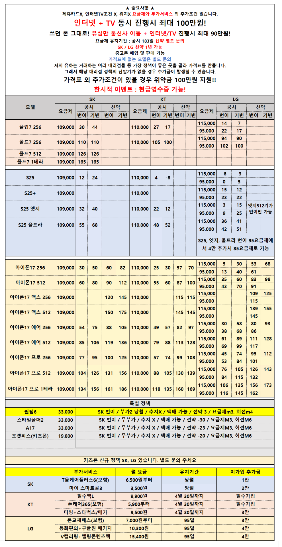 [안산성지/택배 가능] 말장난X 가격표 외 추가조건X 현금영수증 가능! 저가폰 정책 출시!