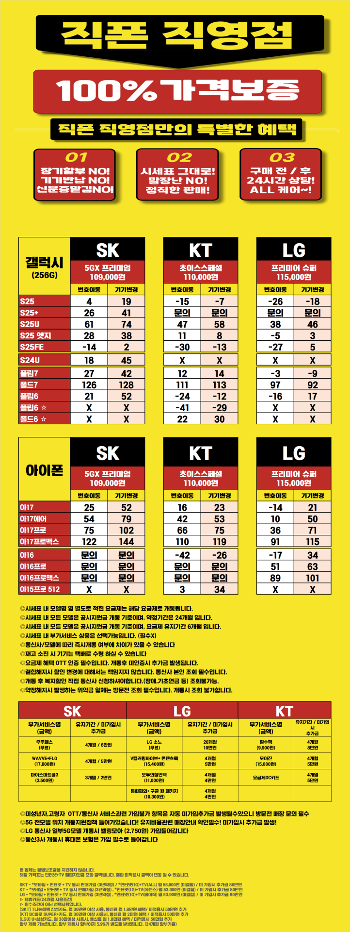 [직폰 본사직영점] 동탄점 시세표(카드X, 기기반납X, 장기할부X)