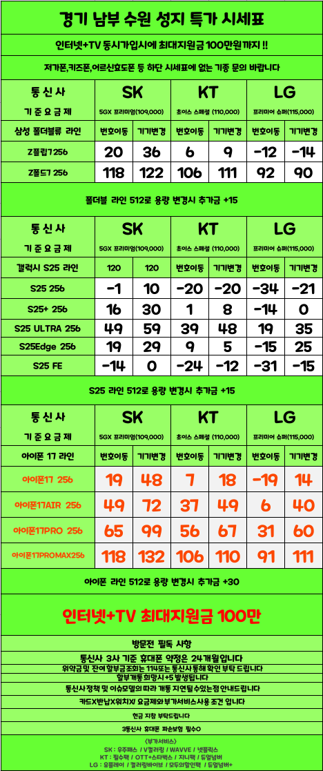 경기도 수원 성지 시세표 (카드X , 반납X)