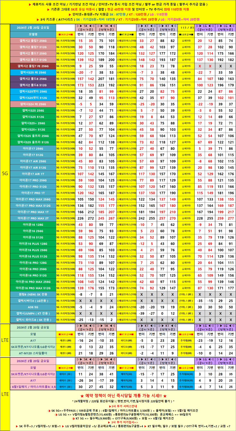 전주시 휴대폰 성지 시세표 ★최저가★