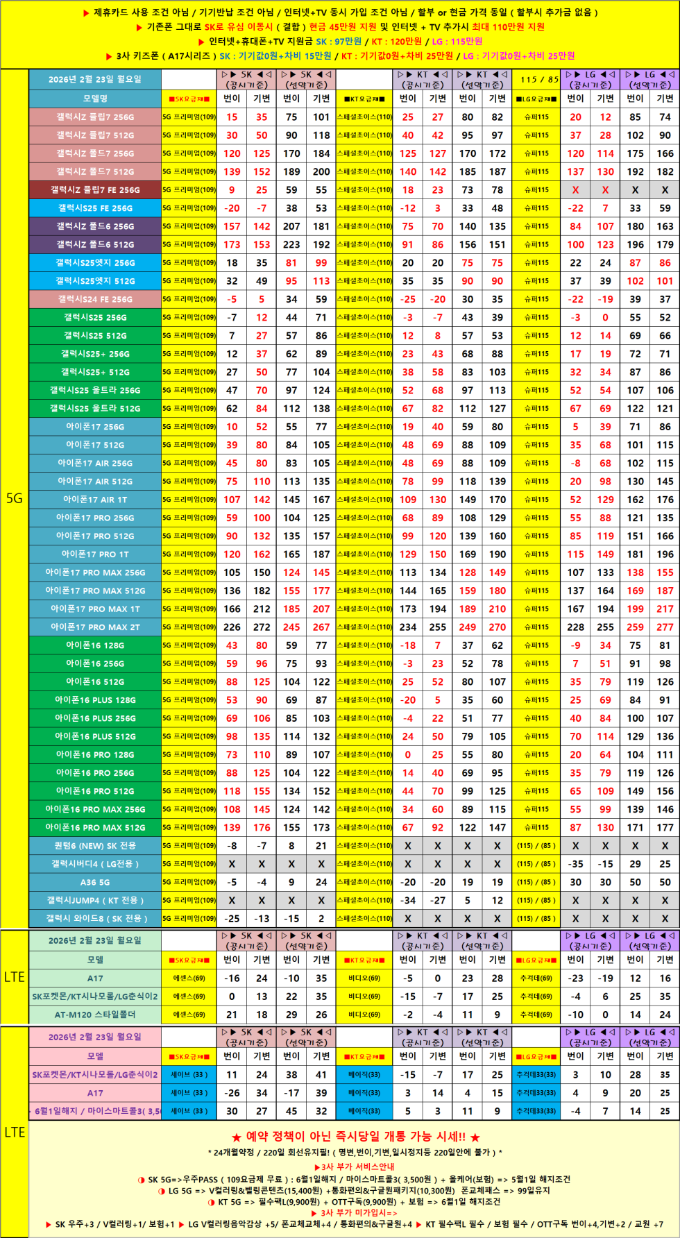 # 전라도 전주 휴대폰성지 시세표 #