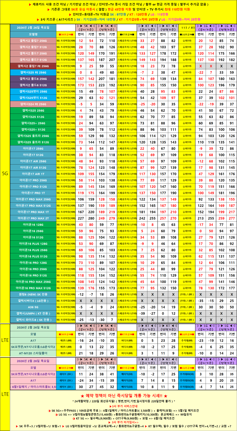 # 전라도 전주 휴대폰 성지 시세표 #