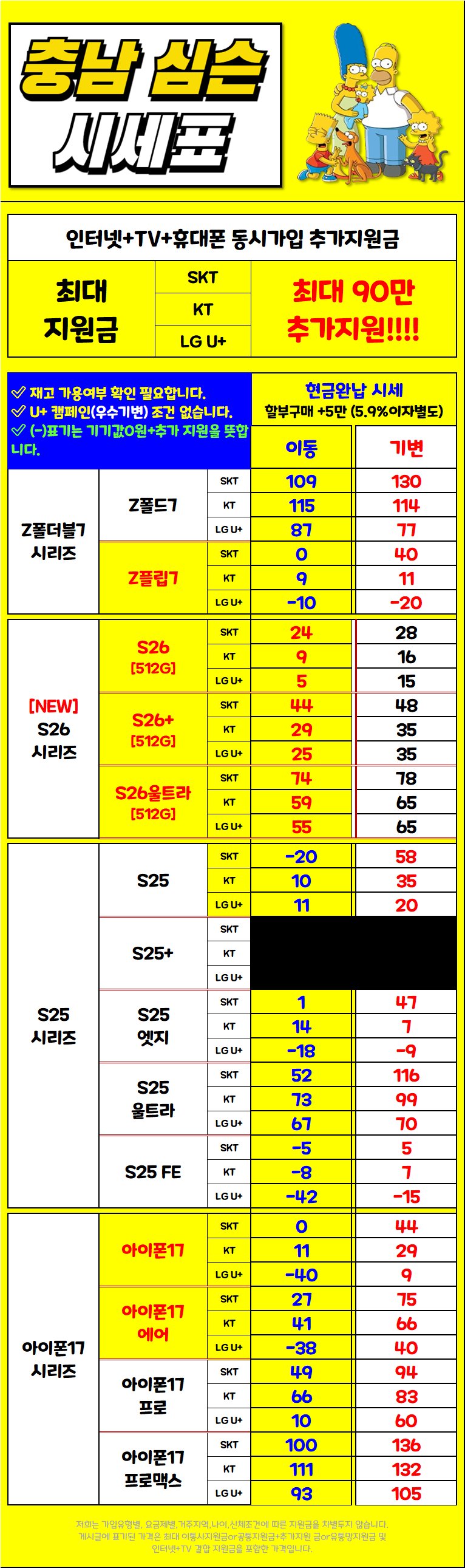 3월 4일 충남 아산시 휴대폰성지 시세표