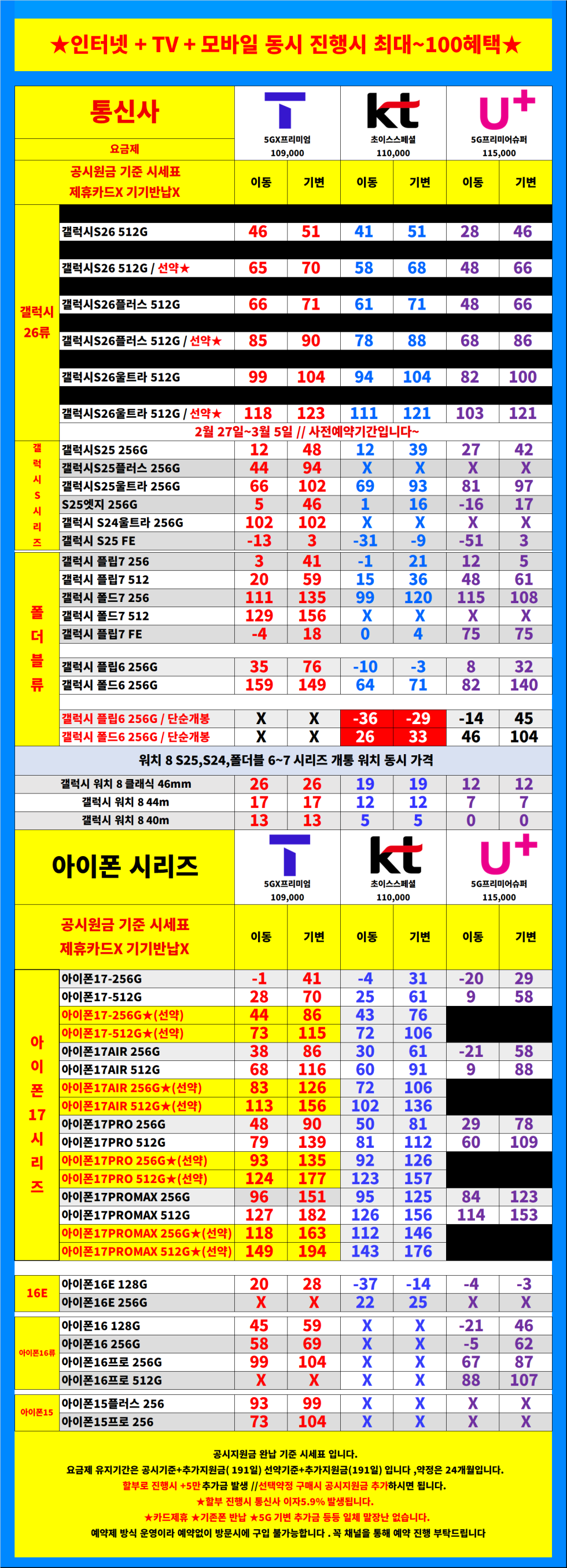 [S26 시리즈] 서울시 용산 / 용산구 휴대폰 성지 시세표. 키즈폰특가 / 당일지급 / 제휴카드X / 기기반납X