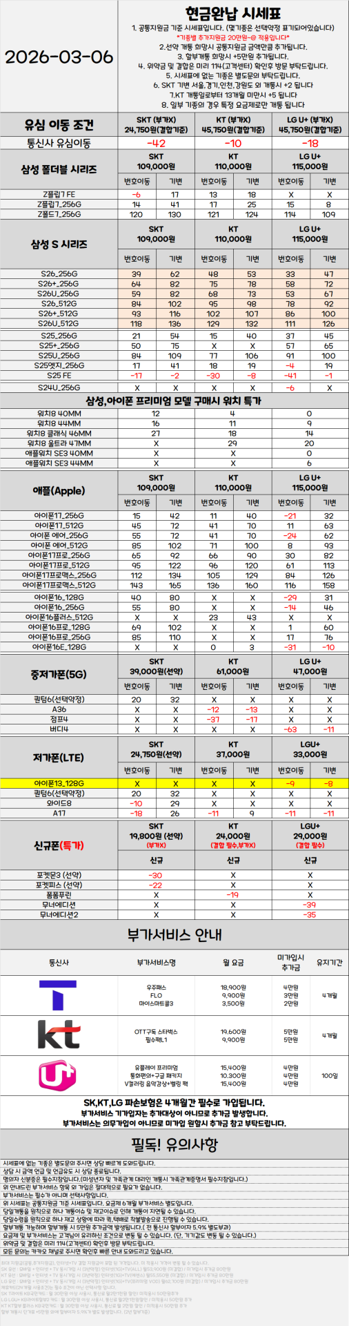 서울 관악구 휴대폰성지 시세표 ★S26 특가진행중★ [ 제휴카드 X , 반납 X ]