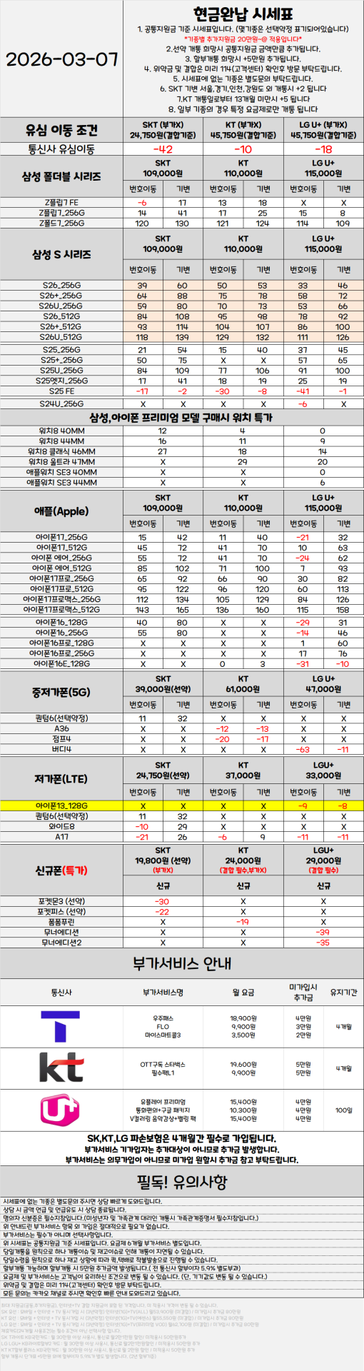 서울 관악구 휴대폰성지 시세표 ★S26 특가진행중★ [ 제휴카드 X , 반납 X ]