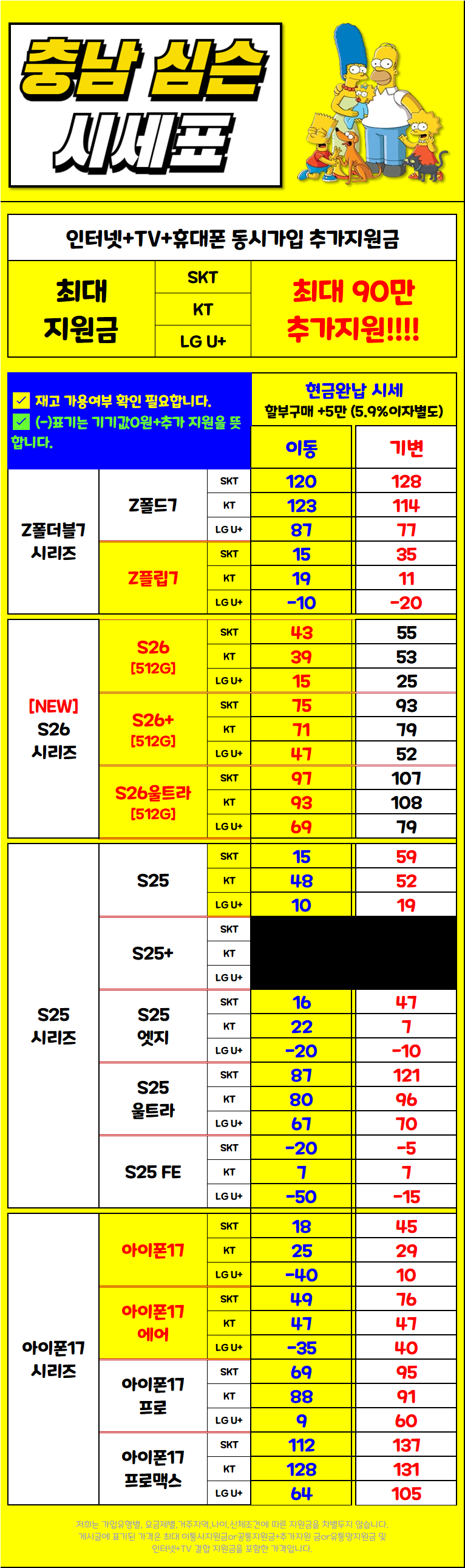 3월 8일 충남 아산시 휴대폰성지 시세표