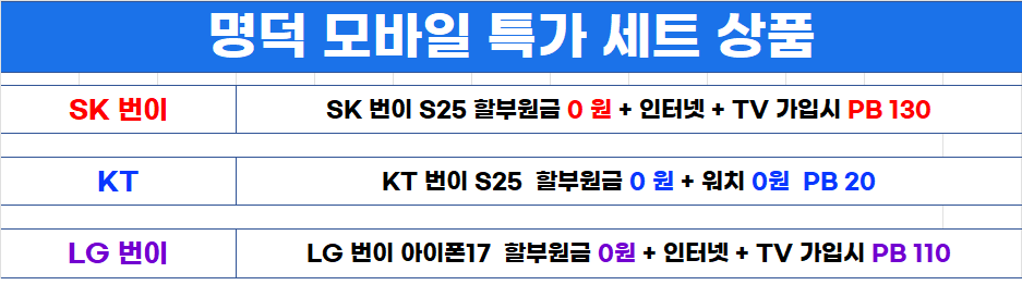 대구 중구 핸드폰 성지 시세표 (제휴카드 X , 폰반납 X)