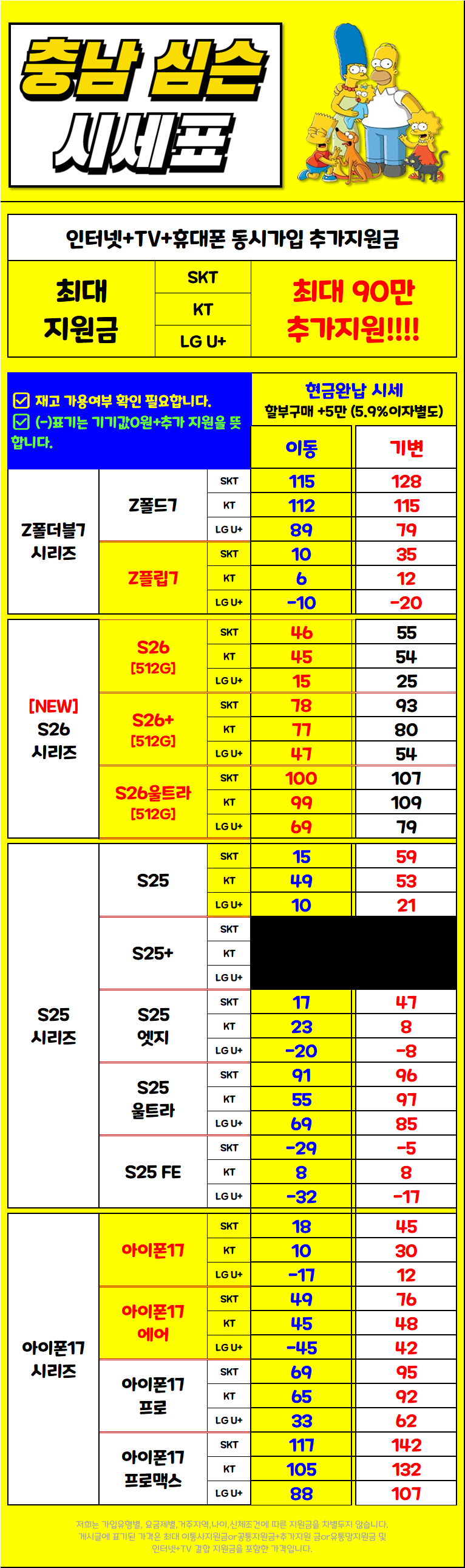 3월 10일 충남 아산시 휴대폰성지 시세표