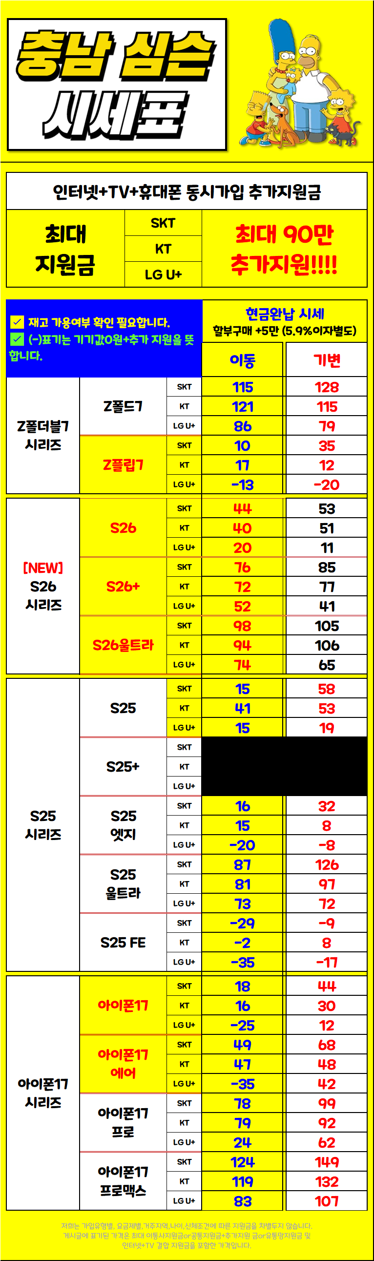 3월 13일 충남 아산시 휴대폰성지 시세표